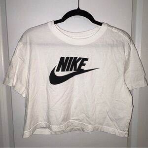 Nike White Cropped Logo Tee with Black Swoosh